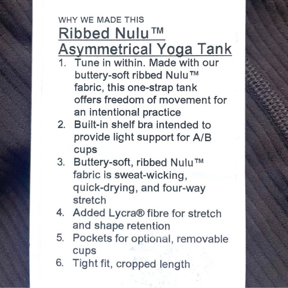 lululemon Ribbed Nulu Asymmetrical Yoga Tank Top in Espresso. Size 4 - Picture 7 of 9